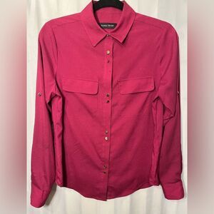 Ivanka Trump Burgundy Wine Color Button Blouse